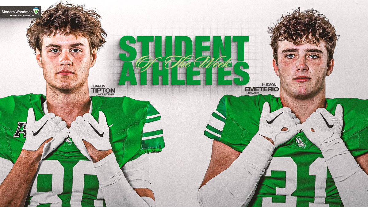 MeanGreenFB's tweet photo. Congrats to our Student-Athletes of the Week, 
@baron_tipton and @EmeterioHudson ! 💯📚

#GMG🦅 | #BTB https://t.co/JFvppOD3ZR