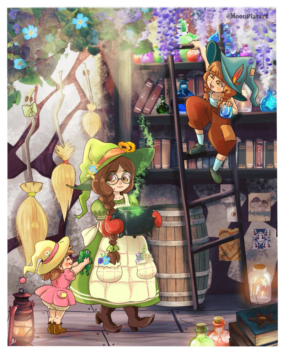 I made this illustration months ago but i think is a good time to post it, Happy halloween 🎃´´Hermanas brujitas´´