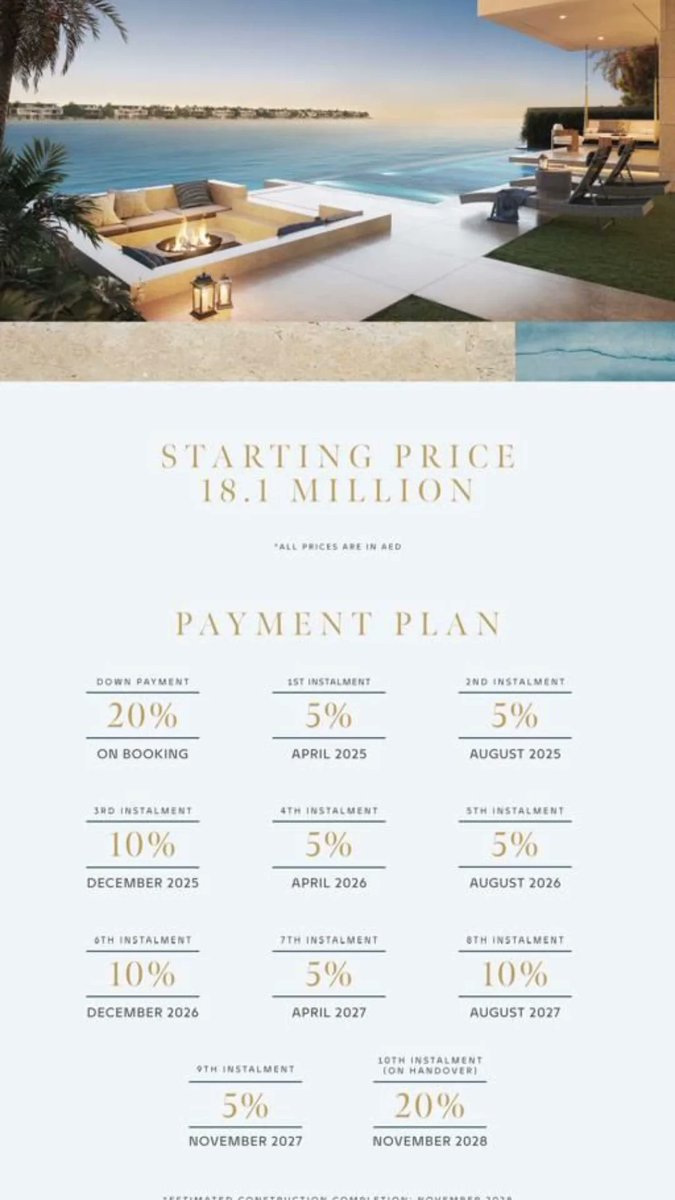 neilson_75's tweet photo. Dubai | UAE

Palm Jebel Ali Pricing  &amp;  Payment Plan 😍

New Frond launching

Frond : C 
Handover Date: November 2028
Starting Price: AED 18.1 million
Payment Plan: 80% during construction, 20% on completion

Connect to book/know more
Nelson Dsouza
00971 50 6874210 https://t.co/o7ATDJYffH