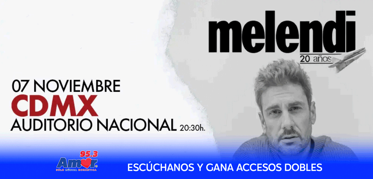 #CDMX ❤️ ¡<a href="/MelendiOficial/">Melendi Oficial</a> celebra 20 de años de trayectoria! No te pierdas su "𝟐𝟎 𝐚𝐧̃𝐨𝐬 𝐓𝐨𝐮𝐫" en el Auditorio Nacional. 🎤 

🎟️ ¡Regístrate y participa por tus boletos!: ul.ink/11C4BK