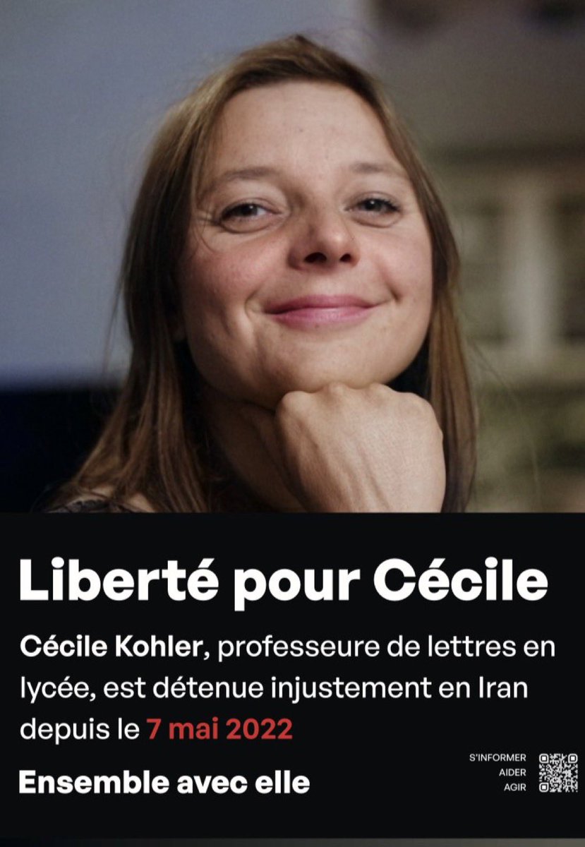 Fr_Bechieau's tweet photo. Cécile Kohler, professeure de lettres, est injustement détenue en #Iran depuis le 7 mai 2022. Avec sa famille, ses amis et ses proches, nous réclamons et espérons sa libération dans les plus brefs délais ! #FreeCecile #FreeCecileKohler @Paris @GrandParisMGP @francediplo @afpfr https://t.co/OonG3kssXI