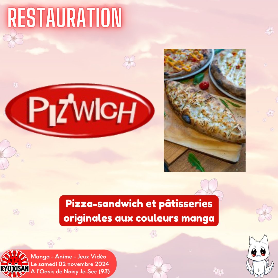 Pizza-sandwich, facile à manger et à emporter. 
Des pâtisseries originales aux goûts et couleurs mangas.

Toutes les informations sur :
kyuu-juu-san.com