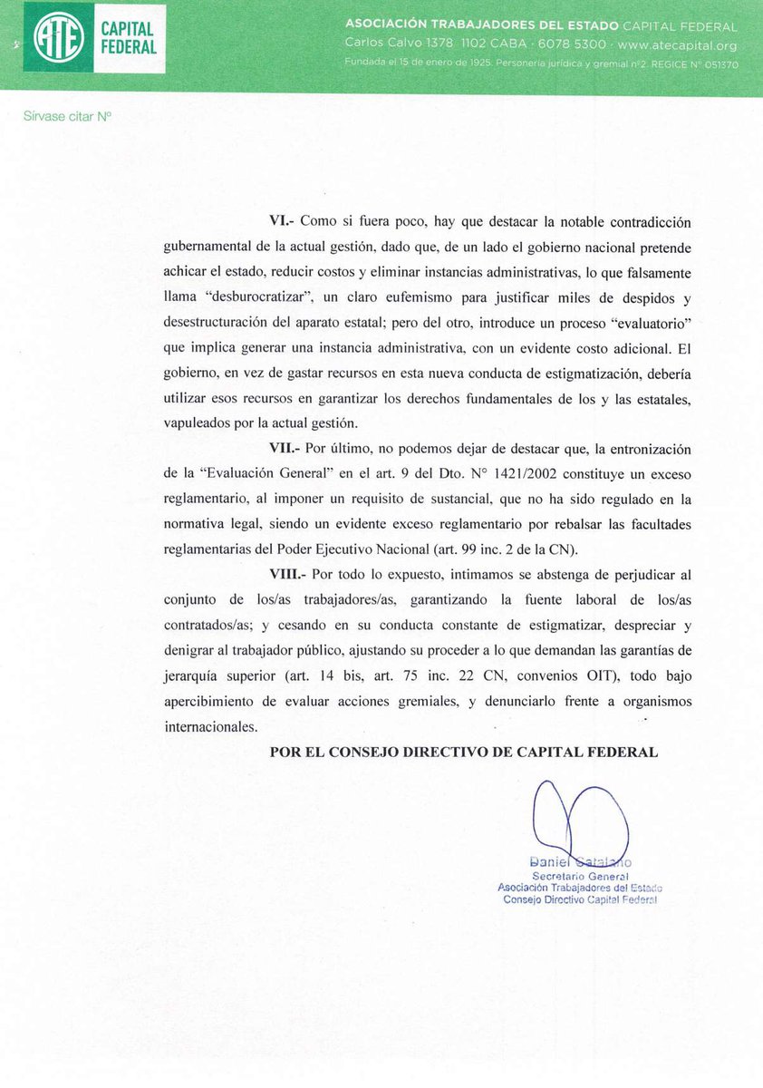 ATECapitalOk's tweet photo. Le enviamos al Ministro Sturzenegger una nota expresando los argumentos por los cuales su insólita “Evaluación General de Conocimientos y Competencias” es ilegal, carece completamente de sentido y solo busca estigmatizar a las y los trabajadores estatales 👇 https://t.co/MiHneFkuRu