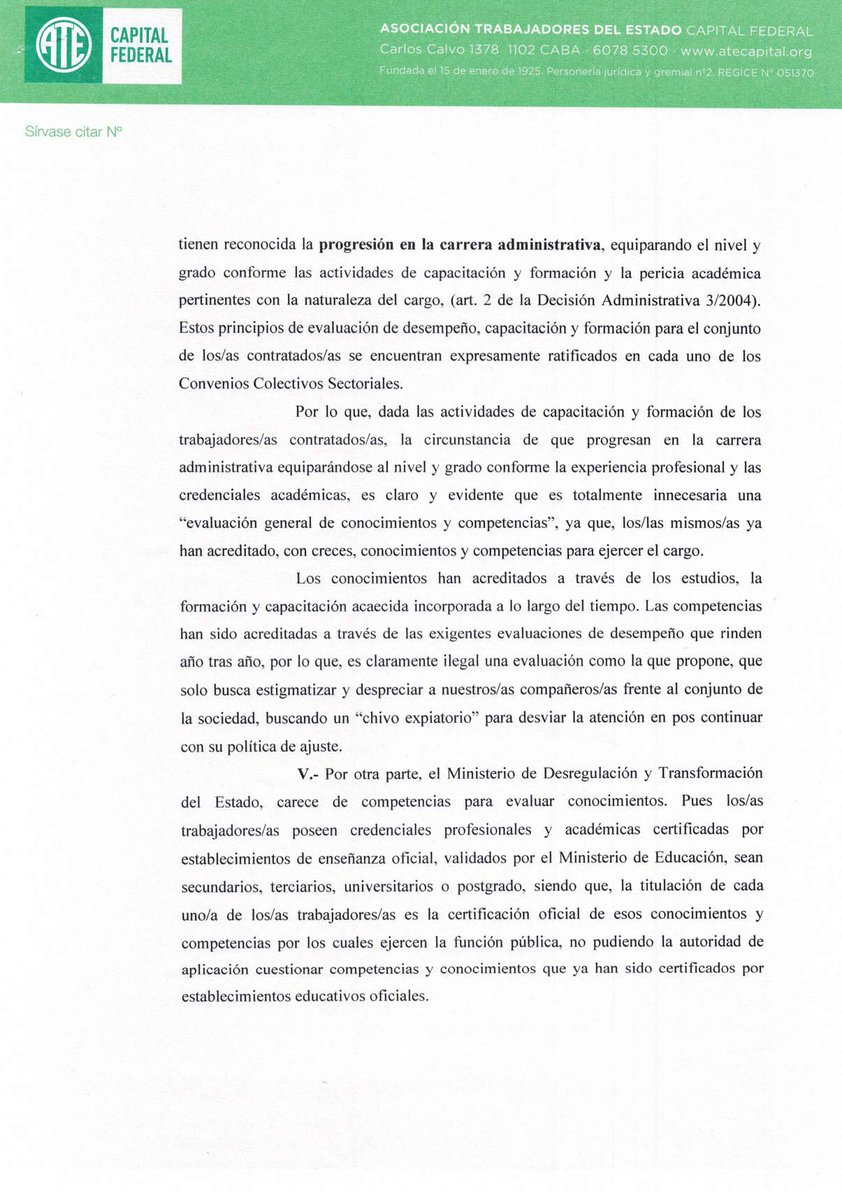 ATECapitalOk's tweet photo. Le enviamos al Ministro Sturzenegger una nota expresando los argumentos por los cuales su insólita “Evaluación General de Conocimientos y Competencias” es ilegal, carece completamente de sentido y solo busca estigmatizar a las y los trabajadores estatales 👇 https://t.co/MiHneFkuRu