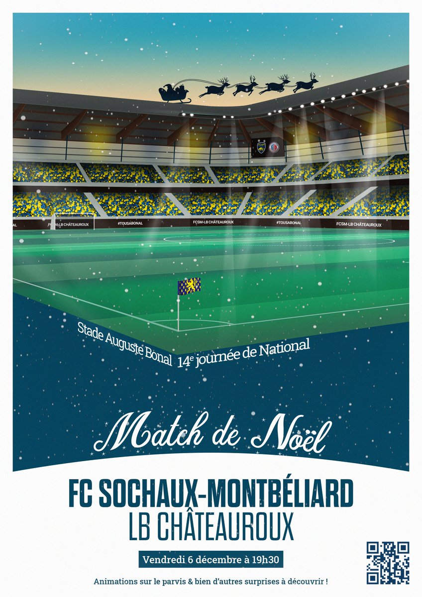 FCSM_officiel's tweet photo. 𝑵𝒐𝒕𝒆𝒛 𝒍𝒂 𝒅𝒂𝒕𝒆 ✍️📅

🎄 Le FCSM recevra @LaBerrichonne le 6 décembre à 19h30 au Stade Bonal pour une soirée spéciale Noël ! 

🎆 Concert, animations parvis et tribune, spectacle pyrotechnique.

Réservez vos places sur https://t.co/sWdOfGIjYb 🎟️ https://t.co/zIcYfqHaDL