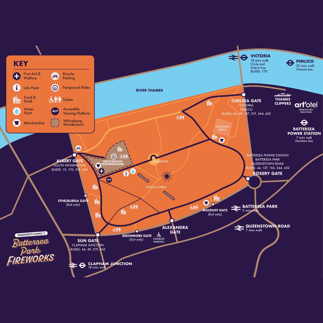 Plan your route. Two days until we open those steely Battersea Park gates. Check out the event map and get planning your day 🌳

Full travel information is available on our website. Link below!

batterseaparkfireworks.com

#batterseapark #fireworks #london #activity #autumn