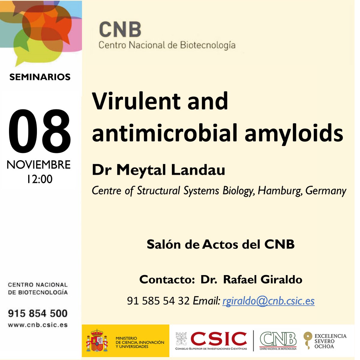CNB_CSIC's tweet photo. Here are the seminars we are hosting this week at the CNB. For more information, please visit our website: https://t.co/twNrjWtW5a https://t.co/jf1epjvpoC