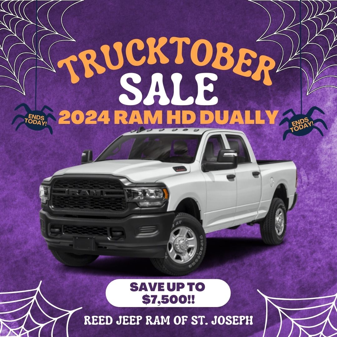 ReedJeep_StJoe's tweet image. 🎃 It’s your last chance to score up to $7,500 off MSRP on the new 2024 RAM HD Dually at Reed Jeep Ram of St. Joseph! These haunting deals disappear at midnight, so don’t miss your chance to grab this powerhouse before it’s gone!👻💪 #Trucktober #ReedJeepRamSTJ #RAMHD #LastChance