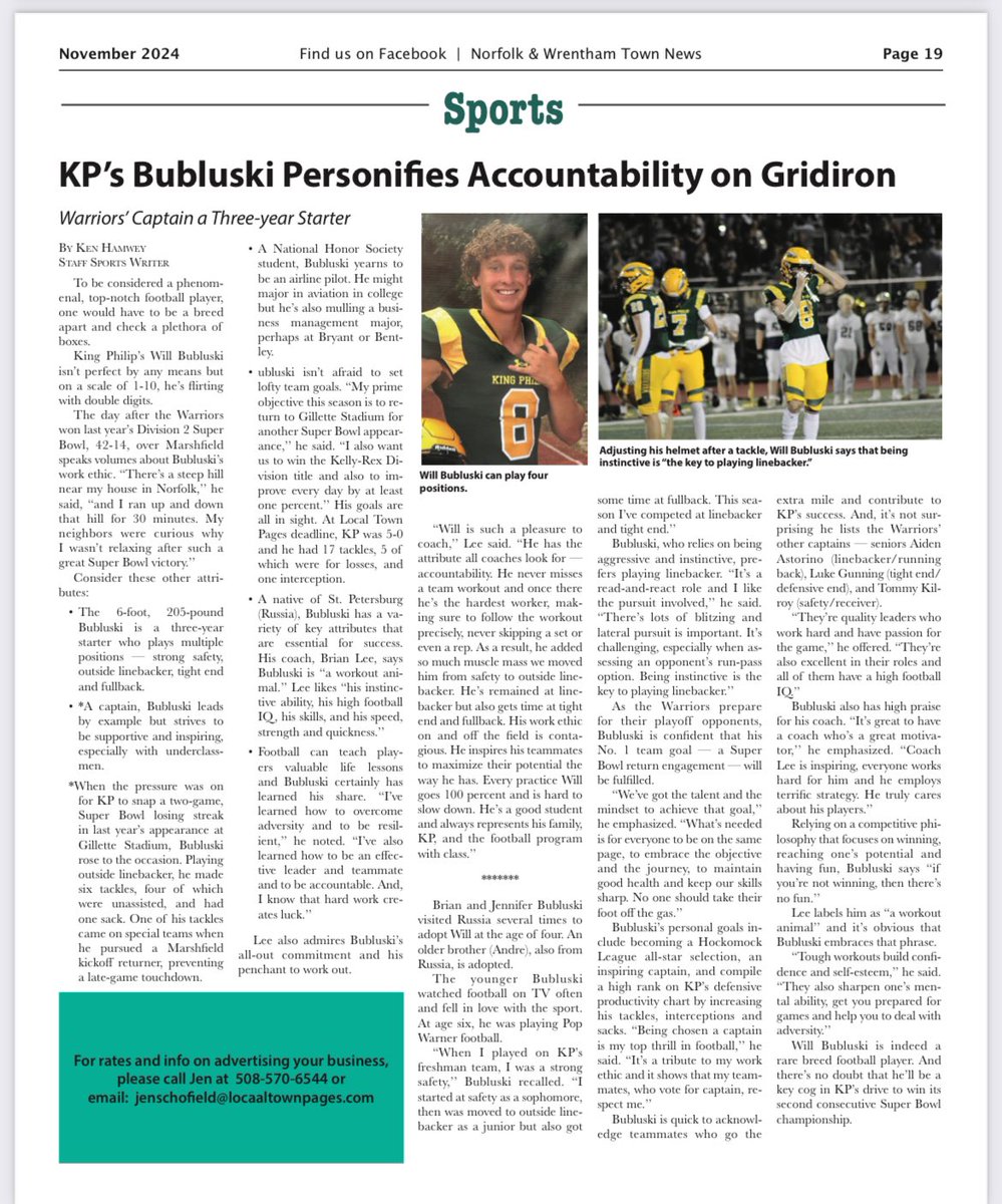 kpwarriors's tweet photo. Great article on Captain Will Bubluski #hardworkpaysoff #Warriors @bubluski1 https://t.co/T8090Ghy6l