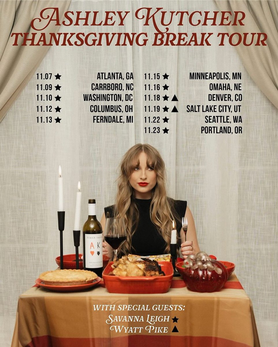 CenterStageAtl's tweet photo. @savannaleigh will be joining @ashleykutcher at Vinyl on November 7 for the Thanksgiving Break Tour 🍷 Grab your tickets to the show! ⬇️

🎟️: https://t.co/8j3Ecm2nMo

#CenterStageATL #LiveMusicATL #LiveMusic #VinylATL #TheLoftATL #AtlantaGA #AtlantaLiveMusic #IndependentVenue https://t.co/XBDLGw4Up3