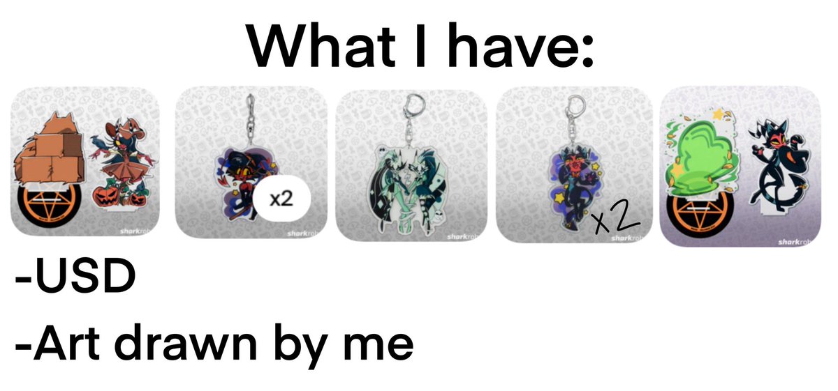 #hellishmerch #iso #HelluvaBoss
 
Hiii, I’m in search of the items in the image!
I have some other 2024 Halloween merch that I’m willing to trade for them!
I’m also willing to do USD, art, or even a mix of any of the above! I’m very flexible!