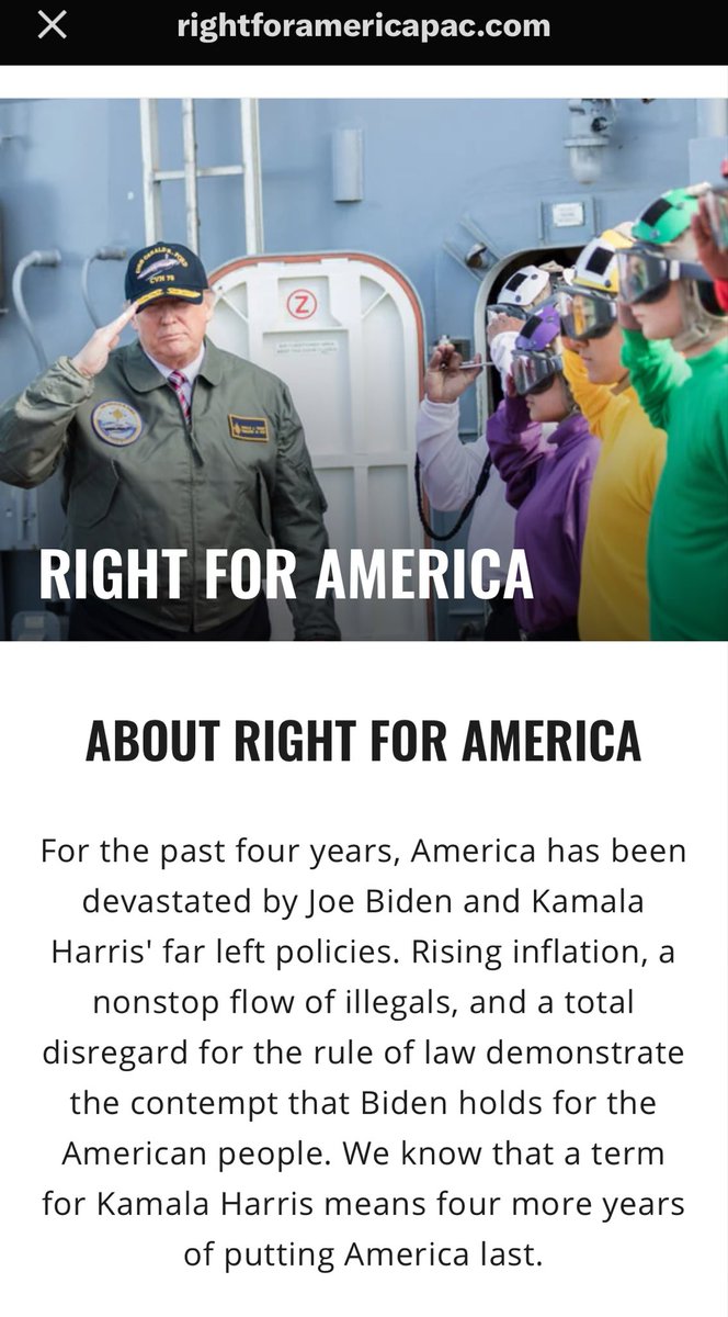 IFMarlowe's tweet photo. @RightforAmerica having a picture of Trump on their about page that has him looking like the leader of the power rangers 🤣 https://t.co/YBCo1Abhmy