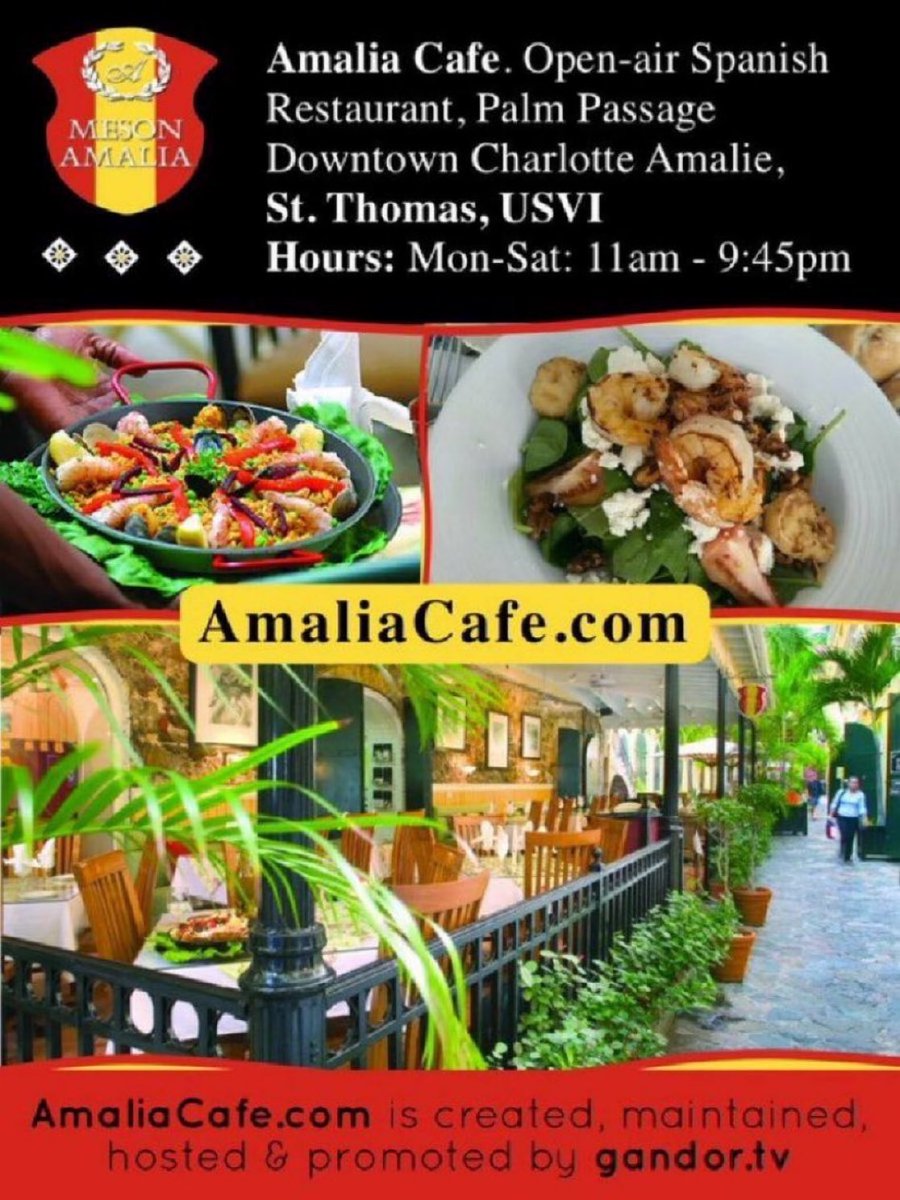 “Best restaurant in St Thomas! I've been coming here for at least ten years, I've never been disappointed. Adam, waiter is a fixture and his service is top notch. The food is consistently delicious, cooked just right, not under or over salted” Read more at AmaliaCafe.com