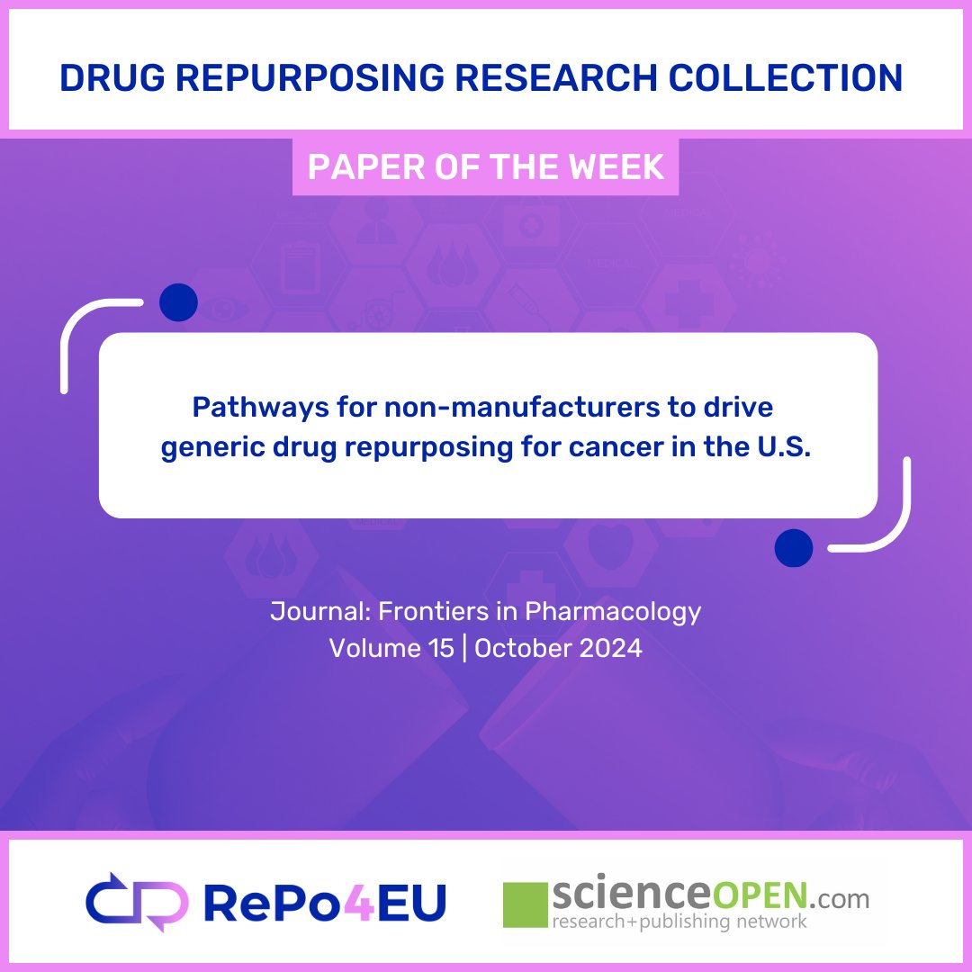 REPO4EU (@repo4eu) on Twitter photo #ScienceFridays 🔬 How can non-manufacturers in the U.S. advance drug repurposing for cancer?
Find out in this week's paper, selected via our #DrugRepurposing Research Collection on <a href="/Science_Open/">ScienceOpen</a> ➡ scienceopen.com/document?vid=e…
✍️ By researchers from <a href="/Reboot_Rx/">Reboot Rx</a> / <a href="/LauraBKleiman/">Laura Kleiman</a> #ScienceFridays 🔬 How can non-manufacturers in the U.S. advance drug repurposing for cancer?
Find out in this week's paper, selected via our #DrugRepurposing Research Collection on <a href="/Science_Open/">ScienceOpen</a> ➡ scienceopen.com/document?vid=e…
✍️ By researchers from <a href="/Reboot_Rx/">Reboot Rx</a> / <a href="/LauraBKleiman/">Laura Kleiman</a>