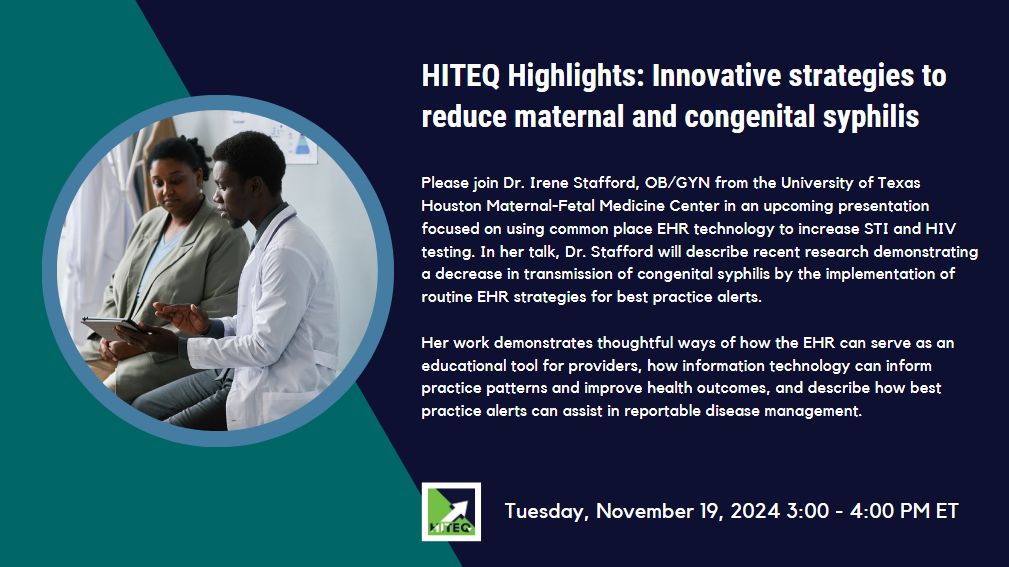 Reproductive Health National Training Center (@rh_ntc) on Twitter photo The <a href="/HITEQCenter/">HITEQCenter</a> invites sexual and reproductive health care providers to join an upcoming webinar on November 19 on using commonplace EHR technology to increase STI and HIV testing, and reduce maternal and congenital #syphilis. Register today: jsi.zoom.us/webinar/regist⦠The <a href="/HITEQCenter/">HITEQCenter</a> invites sexual and reproductive health care providers to join an upcoming webinar on November 19 on using commonplace EHR technology to increase STI and HIV testing, and reduce maternal and congenital #syphilis. Register today: jsi.zoom.us/webinar/registā¦