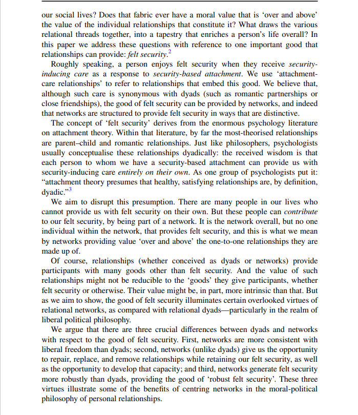 A paper I wrote with Stephanie Collins has just been published in the Journal of Value Inquiry. It's open access. You can read Attachment, Security, and Relational Networks here: doi.org/10.1007/s10790…