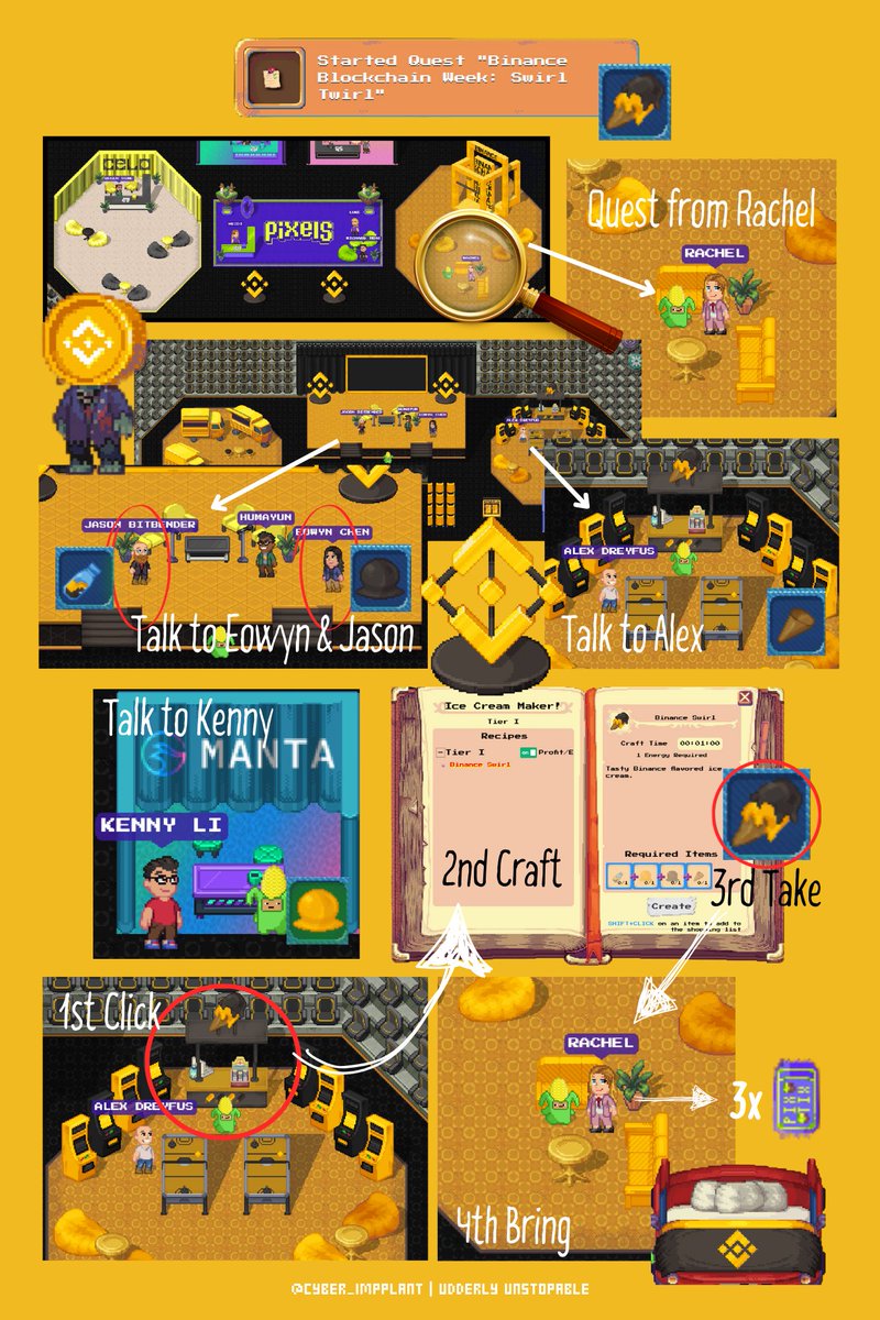 Cyber_ImpPlant's tweet photo. As promised I am bringing you the third quest from @binance arena in the @pixels_online game. 😍🔥

Complete this and you should now have #binance blanket, coinhead and trophy! Catch 'em all! 💪

#uumooment #PixelsCreator #PixelsEvent #BinanceInPixels #BinanceBlockchainWeek #BinanceBlockchainWeek2024 #BinanceArena #SwirlTwirl