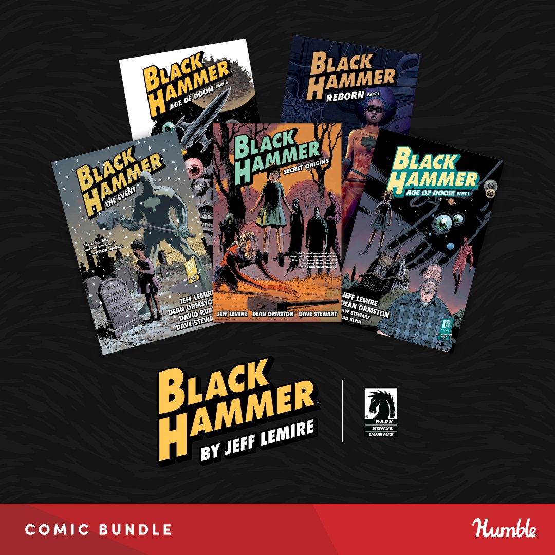 humble's tweet photo. Lose yourself in the renowned Black Hammer comic series from creator Jeff Lemire and Dark Horse Comics!

Get over 20 amazing titles while supporting @heroinitiative | https://t.co/koR7RceruN https://t.co/qorxVHirDE