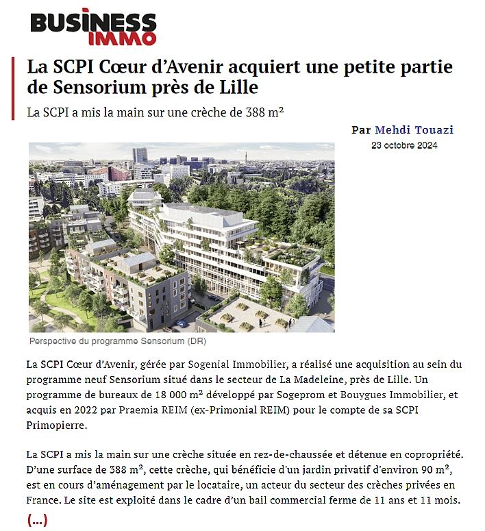 SOGENIALIMMO's tweet photo. 🔴Business Immo : La #SCPI Cœur d’Avenir acquiert une crèche, petite partie du programme neuf "Sensorium" développé par SOGEPROM et Bouygues Immobilier à la 📍La Madeleine près de Lille. Par #MehdiTouazi🖊️
👉https://t.co/CYnssNkYZL
#CDA #Engagement #Société #Enfance https://t.co/PljZlKwGi8