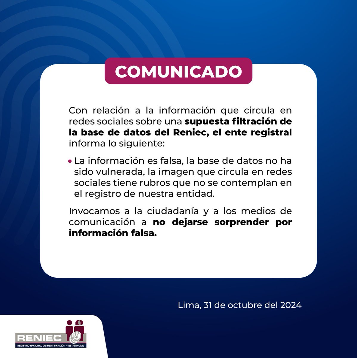 ReniecPeru's tweet photo. @aderly Buenas tardes, respecto a lo difundido: https://t.co/rLzves1E5p