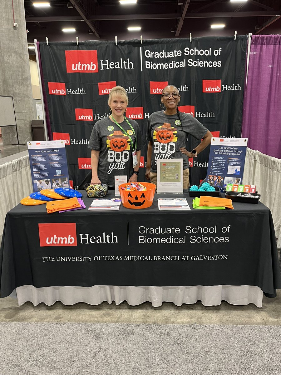 UTMBGSBS's tweet photo. Attendees at @SACNAS, stop by booth 957 to get some Halloween treats, GSBS SWAG, and information on our biomedical and translational science PhD and post-baccalaureate programs. #2024NDiSTEM #YallNeedScience https://t.co/9N35z1tVjr