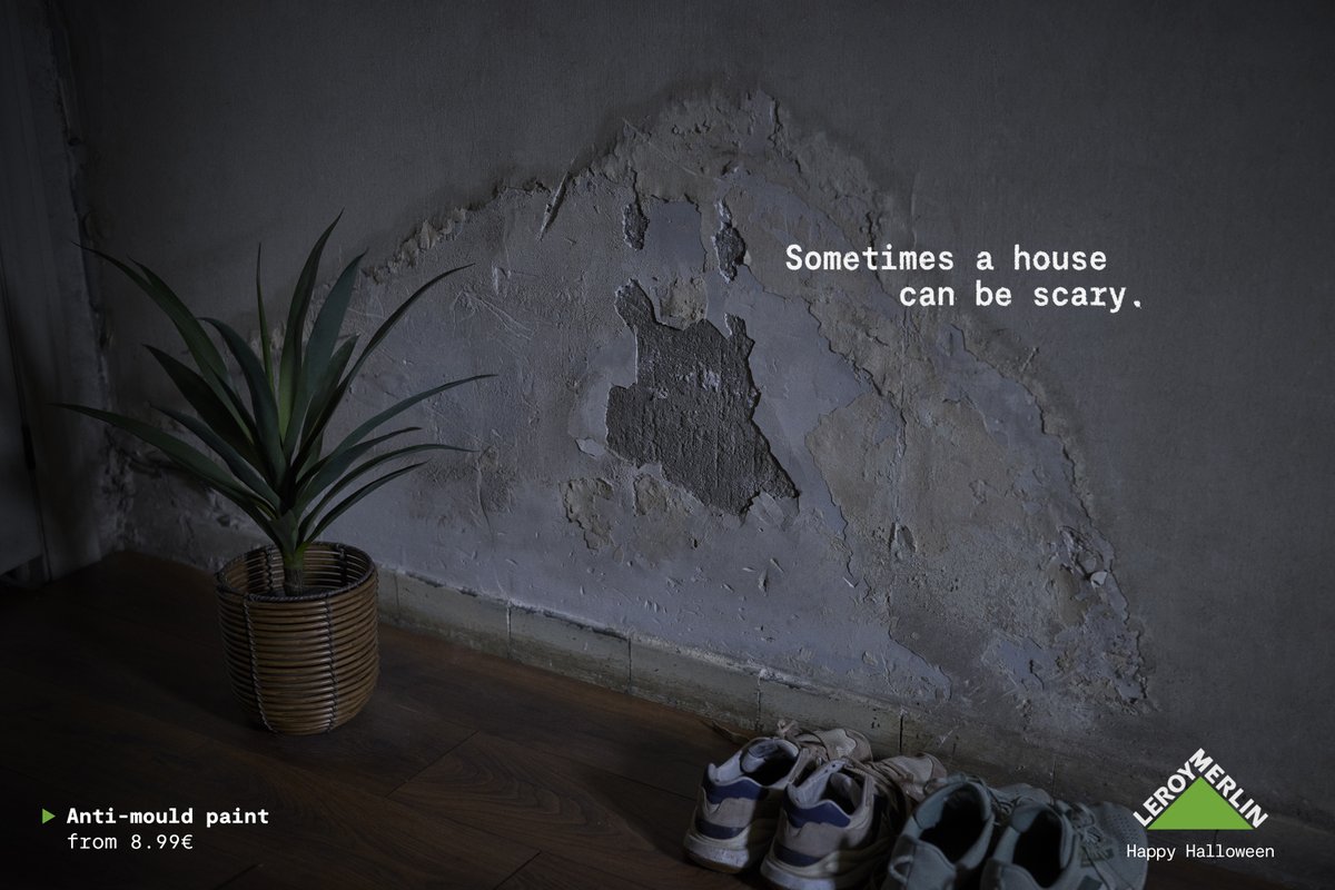 Ogilvy's tweet photo. Sometimes a home can be spooky... 🎃
That creaking floor, the squeaky doors, and those walls that seem straight out of a horror movie. Check out the frightening new campaign from @OgilvyES for Leroy Merlin. https://t.co/u5aGIMfZ7P