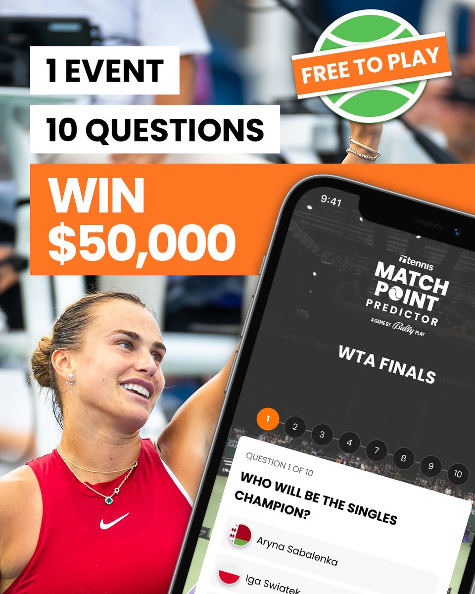 Tennis's tweet photo. Will Aryna Sabalenka reign supreme in Riyadh? 👑 

Play #MatchPointPredictor ➡️ https://t.co/iZfx9ZqU62 

#WTAFinalsRiyadh https://t.co/G7yoLVZbeQ