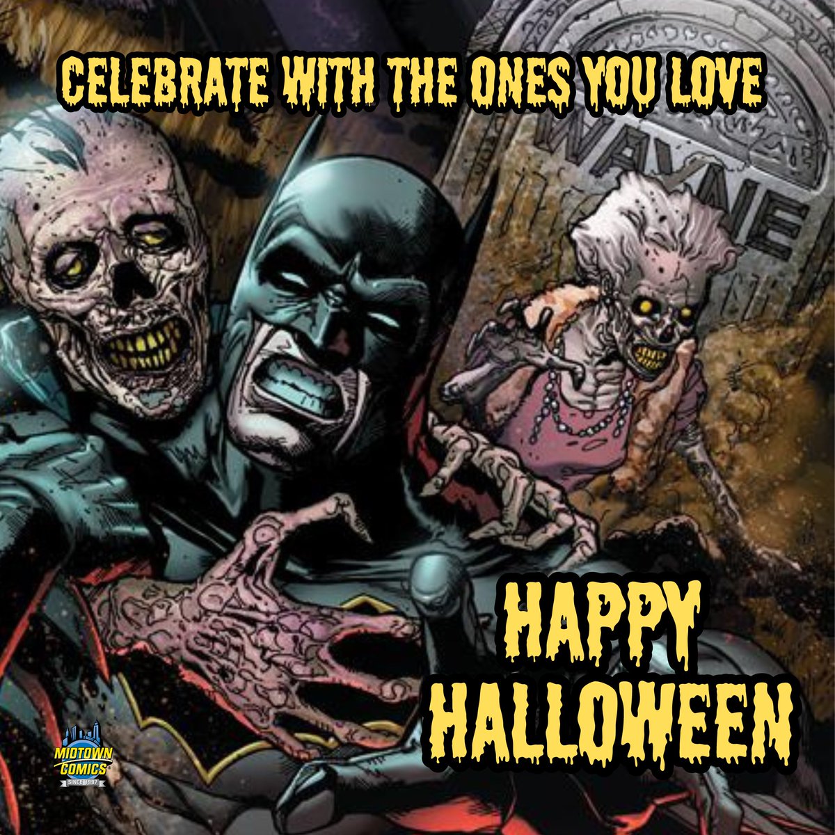 MidtownComics's tweet photo. Stay safe out there!
#Happyhalloween #TrickorTreat #BatmanMeme #Zombies #RagsMoralesArt https://t.co/9CoisOQ7Vu