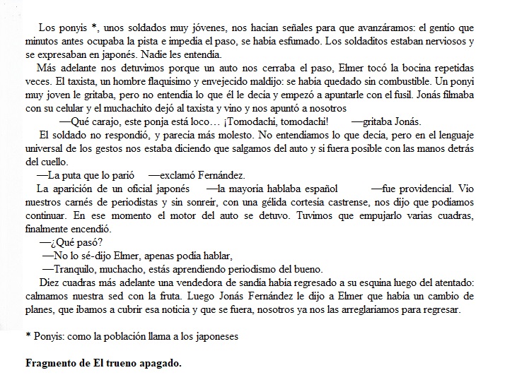 En 2024, en una Lima de pesadilla acaban de producirse atentados dinamiteros en un mercado y un templo de inmigrantes paquistaníes. Cubren la noticia periodistas del tabloide limeña La trinchera, soldados japoneses patrullan las calles.