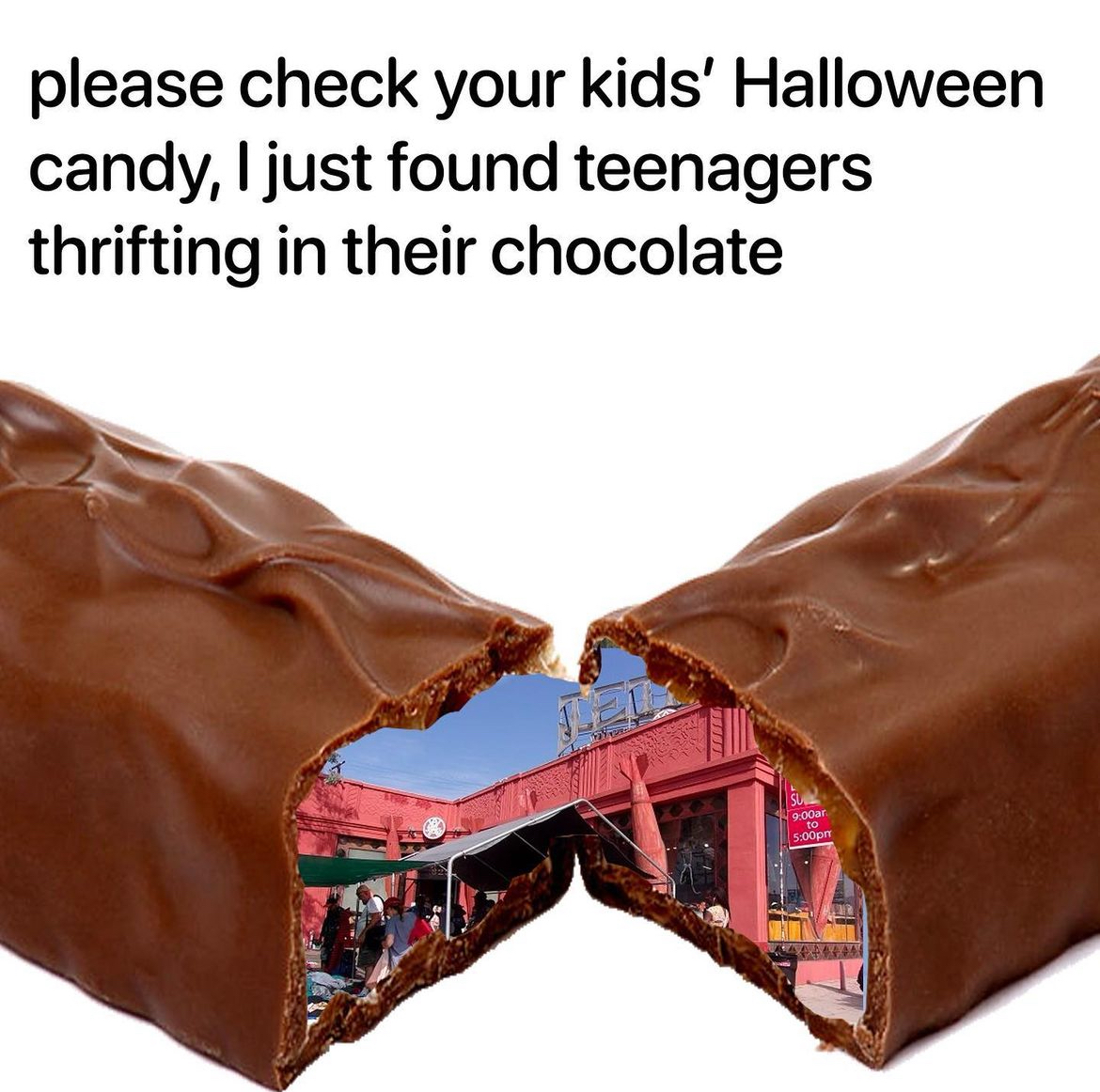 ThriftWorldShop's tweet image. 🚨 PSA: Please inspect your kids’ Halloween candy carefully… just found teenagers thrifting inside a chocolate bar. 🍫👀 

Happy Halloween from Thrift World, where you never know what you’ll find!

 #ThriftWorld #HalloweenHumor #CheckYourCandy #happyhalloween
