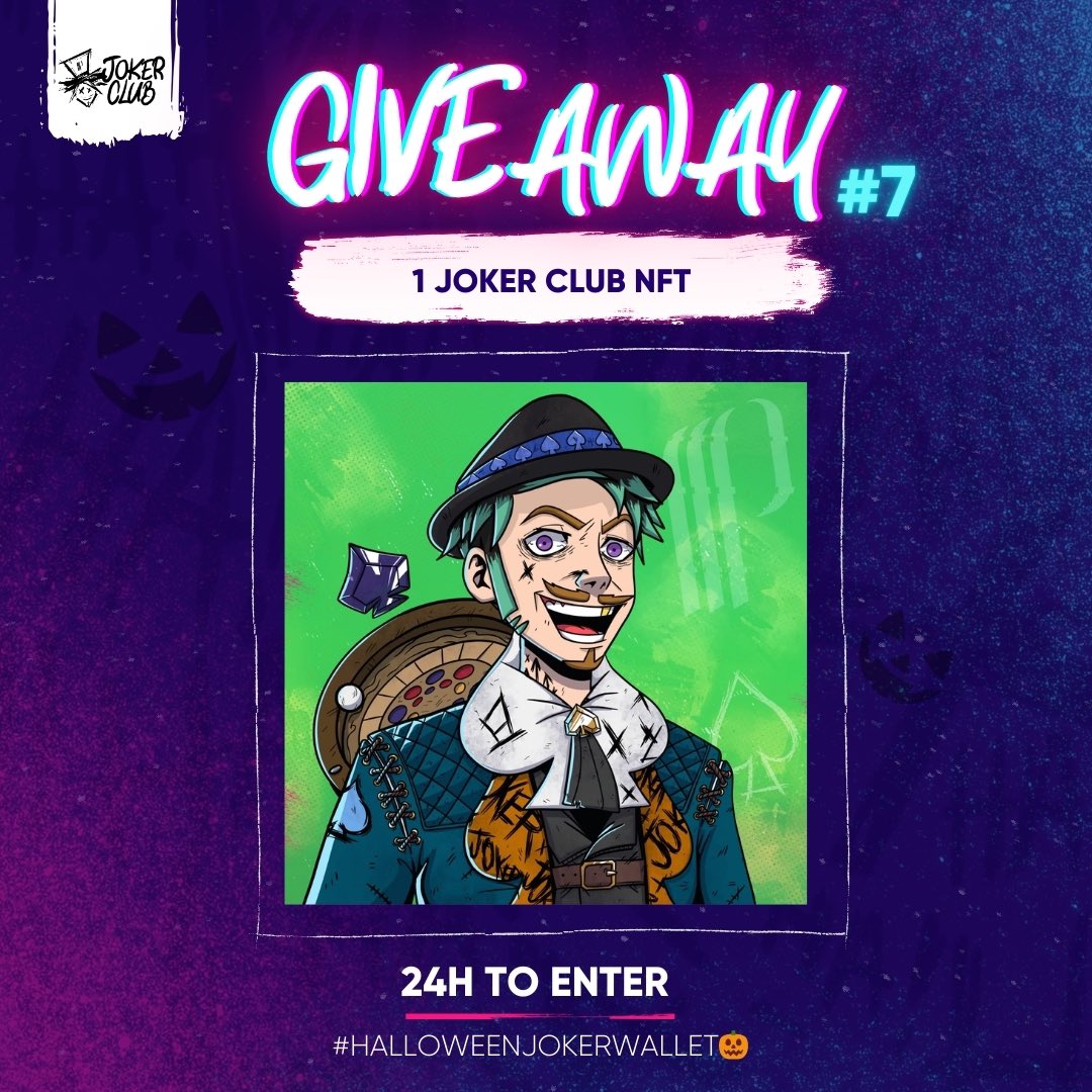 JokerClubSpirit's tweet photo. FINAL GIVEAWAY #7 : Win a Joker Club NFT! 🎨💎

Ready to join the club ? 

1. Subscribe to our YouTube : JokerClubSpirit
2. Like & RT this post
3. Comment : Why do you want this Joker NFT?

⏳ 24h until the draw! 
May the chaos be with you. 😈

#NFT #JokerClub #HalloweenJokerWallet