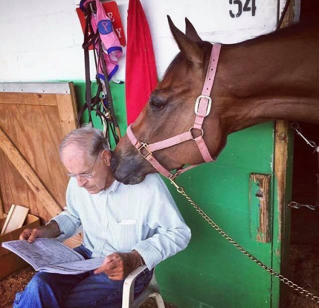 treylet's tweet photo. My Dad, trainer Bill, the horse says don’t read the form, just put it all on me. Tampa Bay time sure flies. https://t.co/wmXfXoNrL4