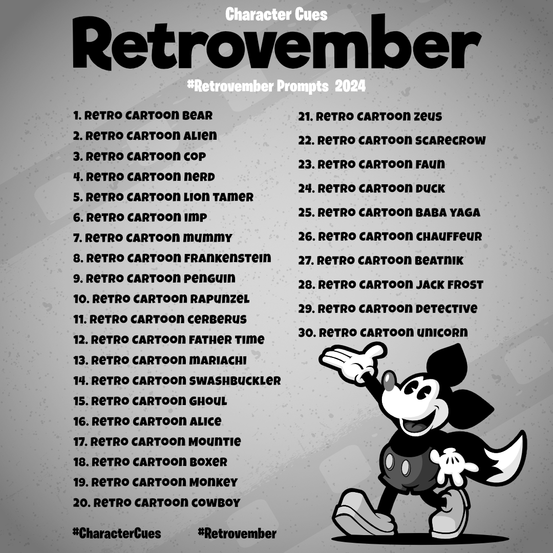 Here's the #retrovember 2024 list with retro cartoon-inspired prompts for November.