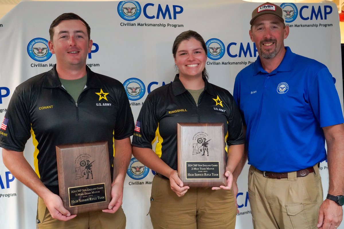 USAMUSoldiers's tweet photo. Congrats to Spc. Kingshill and Staff Sgt. Conant who together claimed the Two-Man Team Match title at the 2024 New England Games. #GoArmy #BeAllYouCanBe #ServiceRifle #CMP #NewEnglandGames #Vermont #223 #campethanallen https://t.co/y3A8WnTjbL