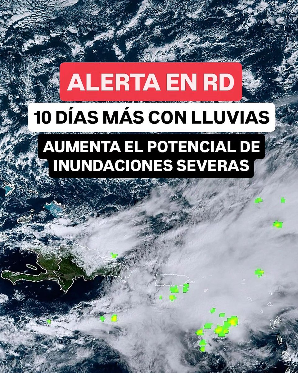 JeanSuriel's tweet photo. 🔴🔴ATENCIÓN🔴🔴
Ha llegado el momento de estar atentos a la combinación de varios fenómenos atmosféricos en el Caribe central, los cuáles incrementarán las precipitaciones y el potencial de inundaciones en República Dominicana: los modelos de pronóstico prevén la extensión de las lluvias en los próximos 10 días.

🔴Hoy jueves tendremos la permanencia de la vaguada junto a los efectos remanentes del sistema frontal generando precipitaciones entre moderadas y fuertes en gran parte del país: se eleva el potencial de inundaciones repentinas esta tarde hacia el norte, noreste, Cordillera Central, este y sureste.

Sigue ⬇️