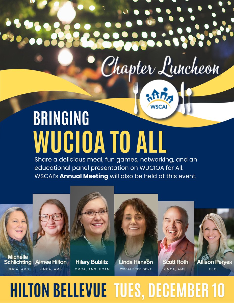Join us at WSCAI's Annual Chapter Luncheon at the Hilton Bellevue on Dec 10, 11am-1pm. Visit with chapter members over a delicious meal, and hear a panel of chapter leaders share about WUCIOA for All. Register at wscai.org/events/annual-…