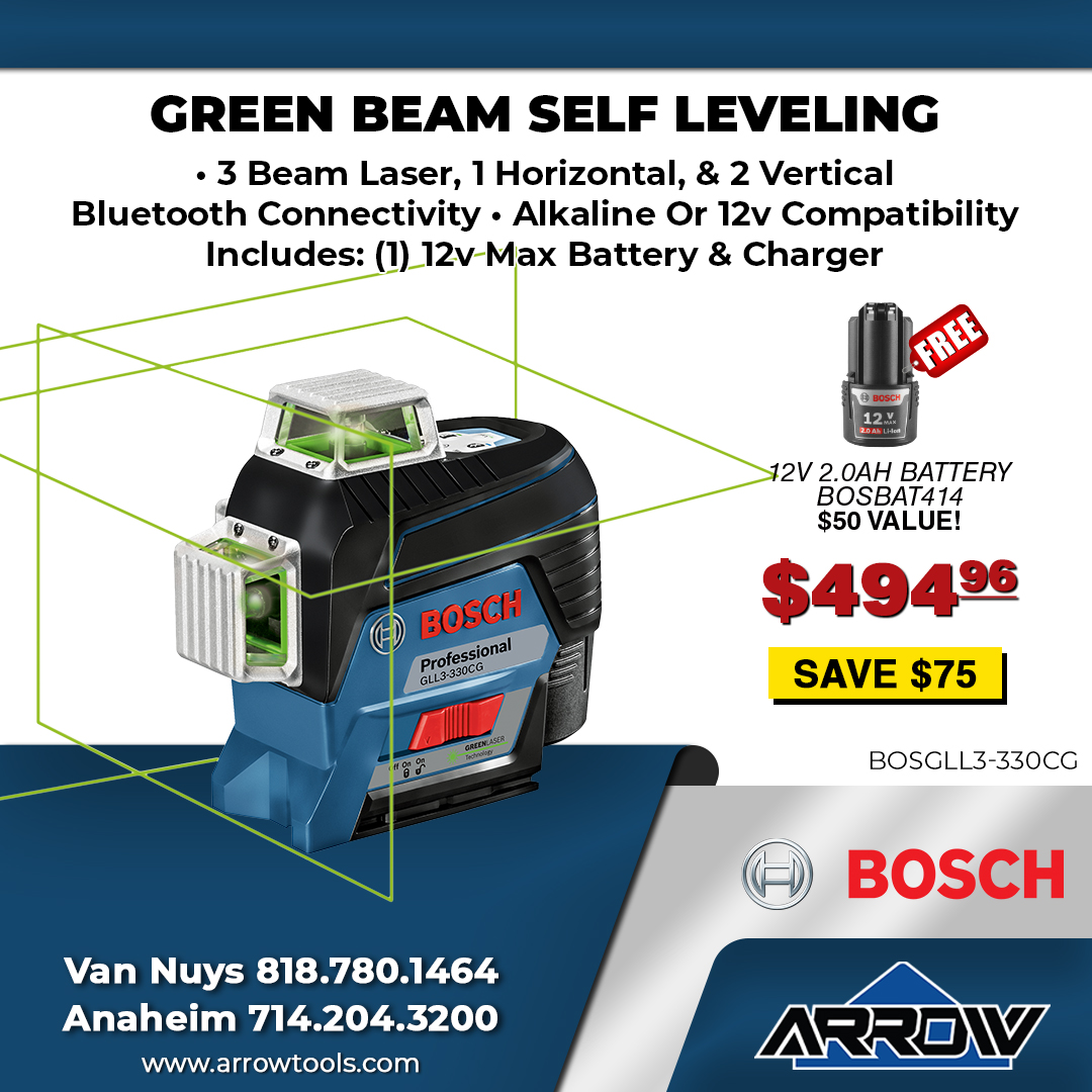 MyArrowTools's tweet photo. 🚀🔦 Elevate your projects with #Bosch precision! 💚 Our 3 Beam Laser—1 Horizontal &amp; 2 Vertical—boasts seamless Bluetooth connectivity for easy control.  🔋 Get ready to unleash your creativity and level up today! 🌟  #LaserAccuracy #LevelUpYourGame GLL3-330CG https://t.co/BrkmI5SJMC