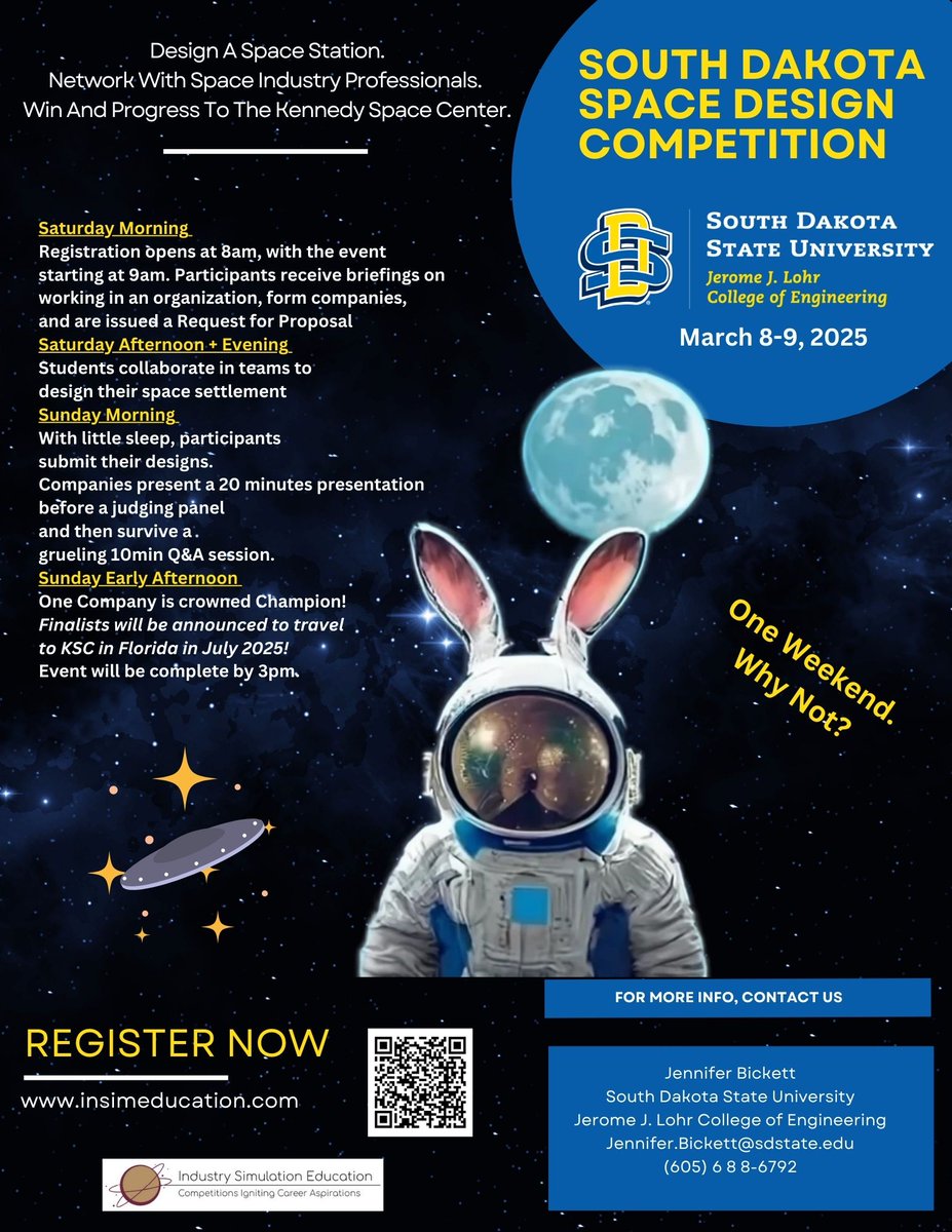 billallenisu's tweet image. South Dakota State Space Design Competition registration is open!  Sign up individually or as a school!  @InSimEducation @GoJacksSDSU @JordanMenning @elonmusk