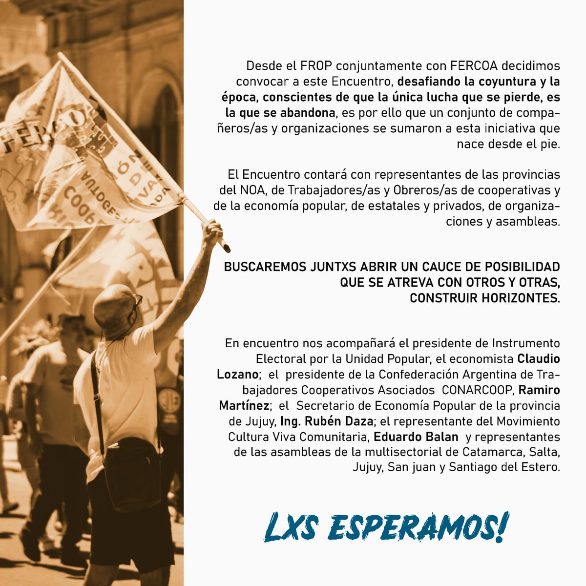 UnidadPopularOK's tweet photo. VIERNES 01 y SABADO 02/11
en la Provincia de La Rioja 

Encuentro de Organizaciones 
Desde la periferia y desde abajo, construimos comunidad

#UnidadPopular #UP #FROP #LaRioja #FERCOA https://t.co/nRBh1ivuwD