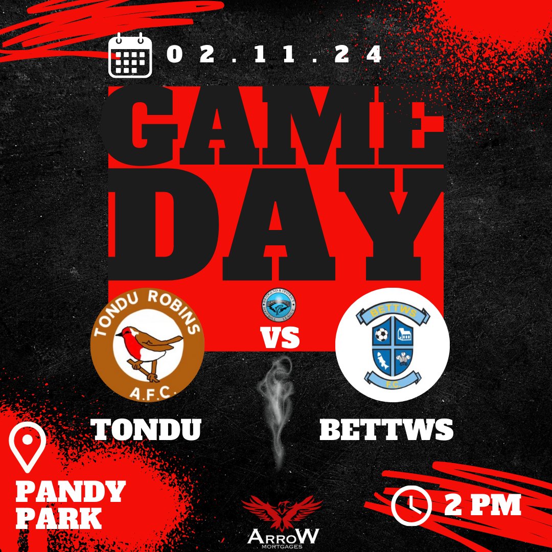 Tondu Robins AFC (@tondurobins) on Twitter photo 💥GAME DAY!💥
📆 Saturday 2nd November 2024
🏆 <a href="/LeagueBrid29086/">Bridgend & District Football League</a> Division 1
🆚 <a href="/bettws_fc/">Bettws FC</a> 2nds
🏟️ Pandy Park
⚽ 2PM Kick Off
❤Uppa Robins!🖤
🔴Robins Match Sponsors <a href="/ArroWmortgages/">ArroW Mortgages</a>⚫️ 💥GAME DAY!💥
📆 Saturday 2nd November 2024
🏆 <a href="/LeagueBrid29086/">Bridgend & District Football League</a> Division 1
🆚 <a href="/bettws_fc/">Bettws FC</a> 2nds
🏟️ Pandy Park
⚽ 2PM Kick Off
❤Uppa Robins!🖤
🔴Robins Match Sponsors <a href="/ArroWmortgages/">ArroW Mortgages</a>⚫️