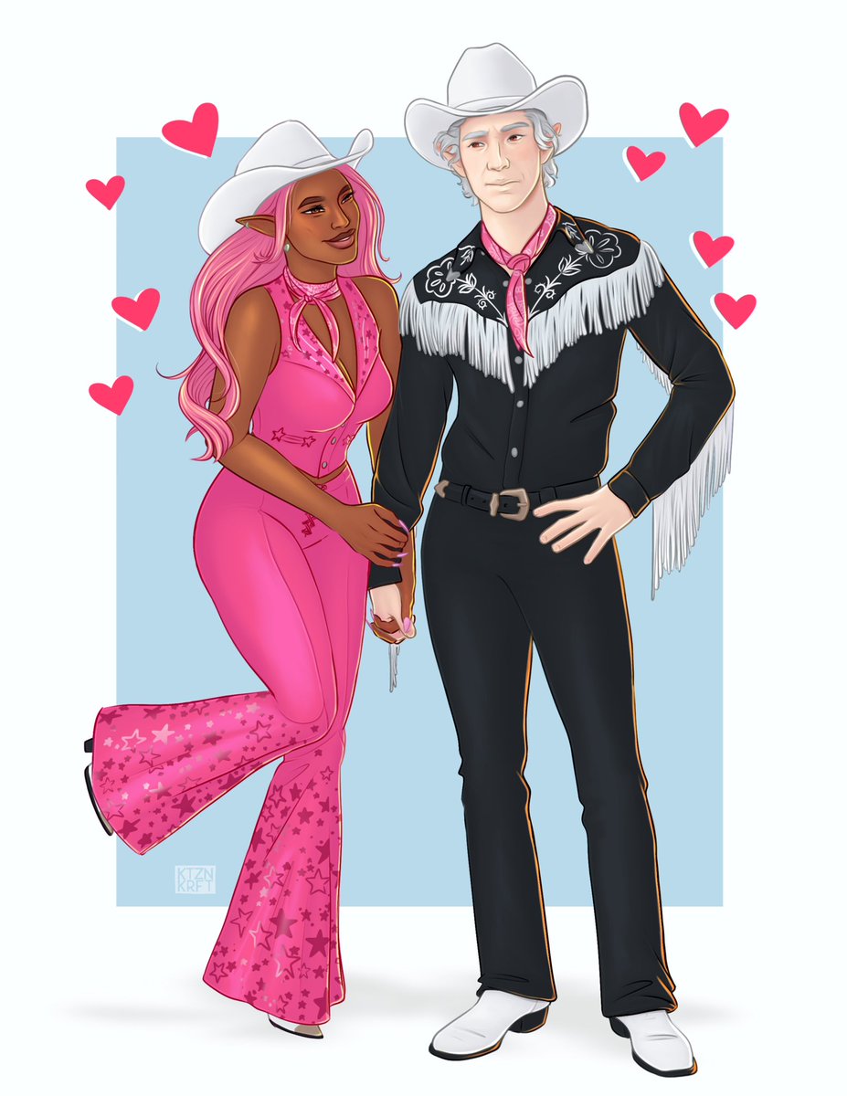 realmriderr's tweet photo. Happy Halloween from BloodHeart! 🎃🩷🩸

I wonder who’s idea it was to dress up like Barbie &amp; Ken for Halloween 🤭 

commission from the amazing @katzenkraftdsn — i adore this art so much! 🥰

#BloodHeart https://t.co/VwExh7qMUG
