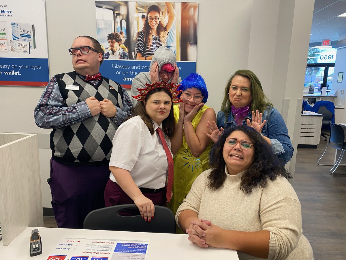 marcusnoble's tweet photo. At work we dressed up in theme costumes for Halloween. We were the emotions from Inside Out. https://t.co/0rYYLPvvTu
