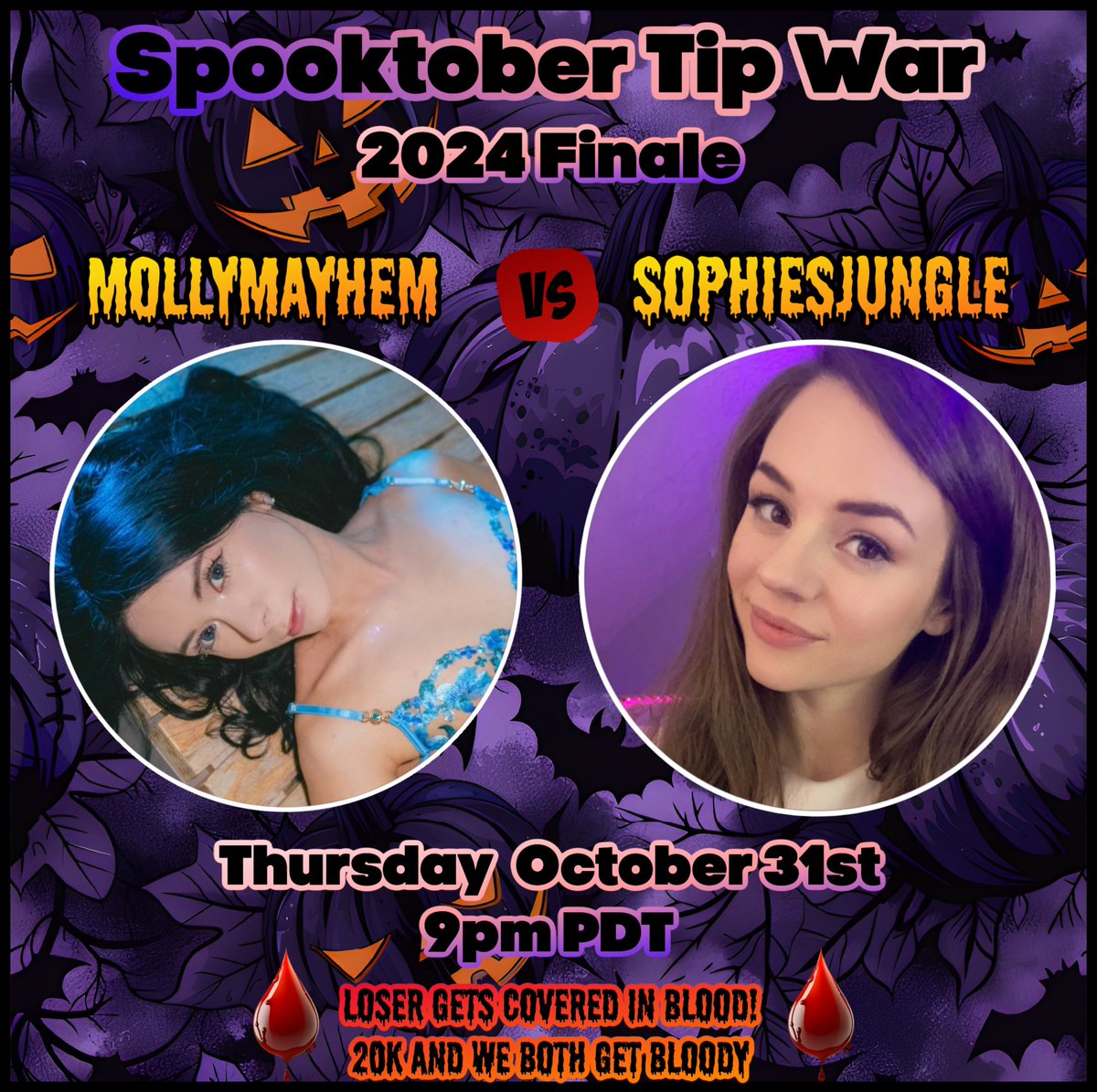 MFC Spooktober Tournament (@mfcspooktober) on Twitter photo 🎃MFC SPOOKTOBER TOURNAMENT CHAMPIONSHIP 🎃
<a href="/petite_waifu/">MollyMayhem</a> vs @brophiesplanet TODAY at 9:00PM PDT 👻
myfreecams.com/#MollyMayhem
myfreecams.com/#SophiesJungle
Whoever wins today will be named THE SPOOKIEST MODEL ON @myfreecams 🖤🖤 🎃MFC SPOOKTOBER TOURNAMENT CHAMPIONSHIP 🎃
<a href="/petite_waifu/">MollyMayhem</a> vs @brophiesplanet TODAY at 9:00PM PDT 👻
myfreecams.com/#MollyMayhem
myfreecams.com/#SophiesJungle
Whoever wins today will be named THE SPOOKIEST MODEL ON @myfreecams 🖤🖤
