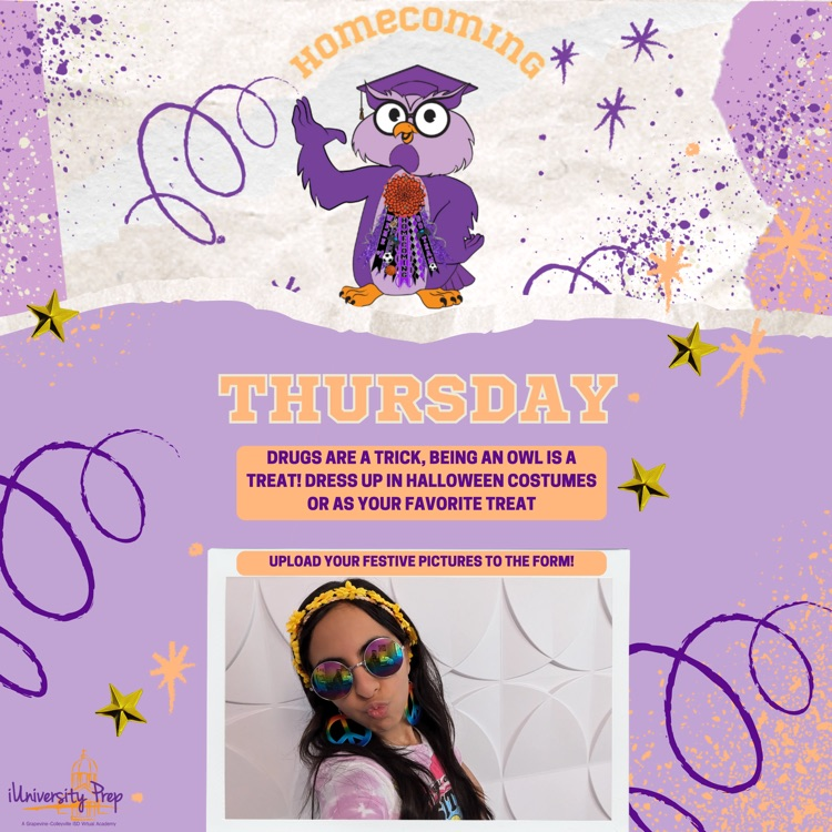 🎉 Homecoming &amp; Red Ribbon Week!🎉 
Drugs are a trick, being an Owl is a treat! Dress up in Halloween costumes or your favorite treat. Upload your festive looks using the link below. forms.gle/xuHenpk3gdiszw… 🦉#ExcellenceAnywhere #IntentionallyYou #IntentionallyTheBest