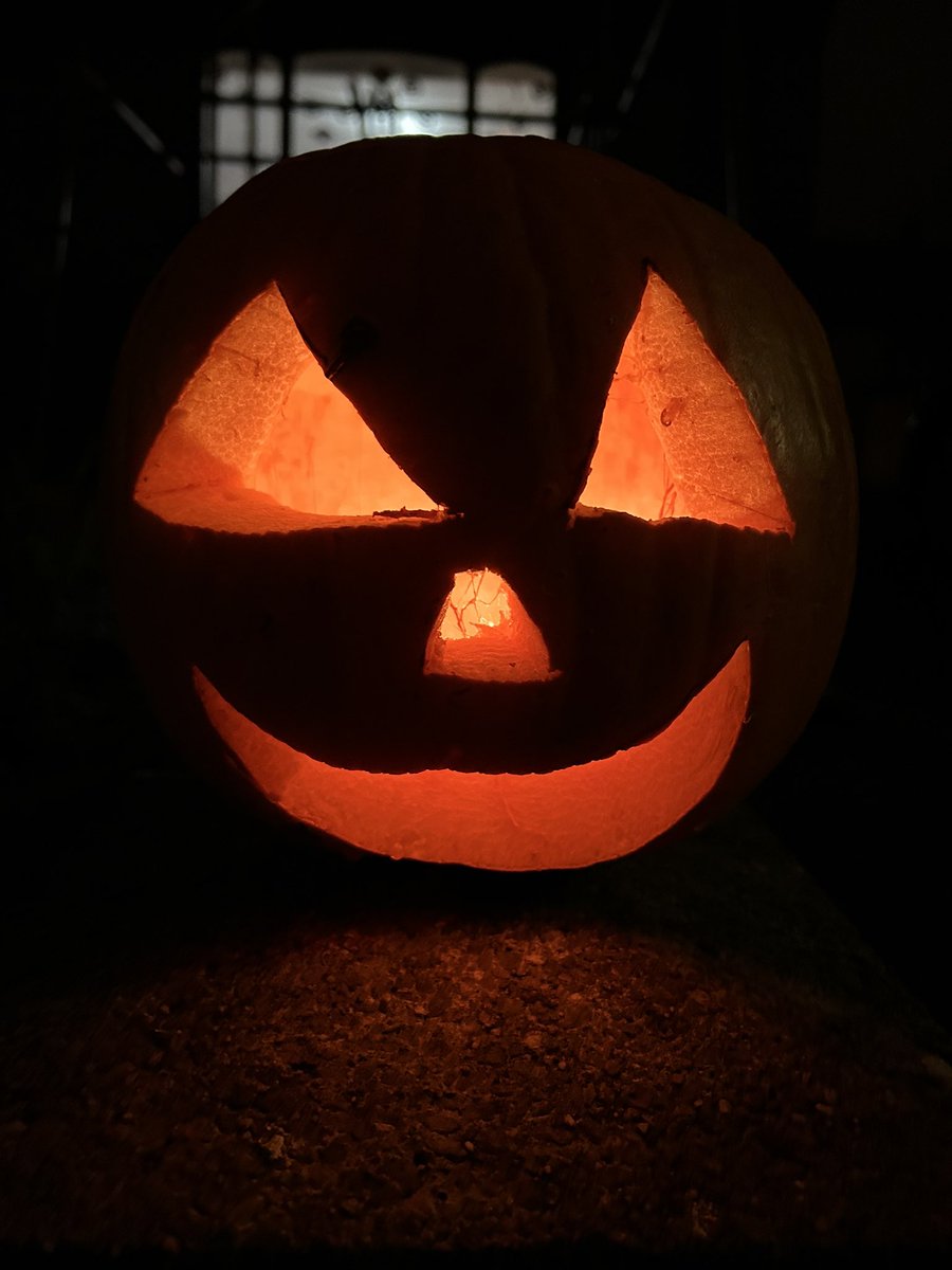 tpmullers's tweet photo. Happy Halloween! We’re actually getting a good amount of trick-or-treaters this year, but that’s because we’ve put a pumpkin out. 

By the way, I know it looks like we’ve got bars across our front window but it’s actually just scaffolding from some roof work we’re having done 😂 https://t.co/7zK1mW79ZL