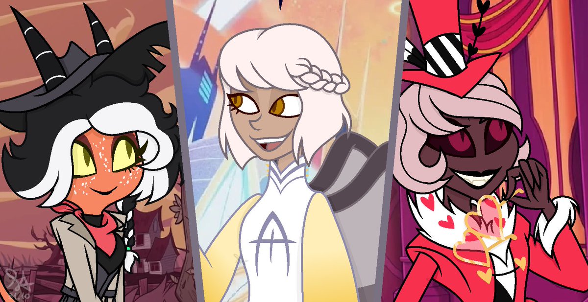 StellaArti17923's tweet image. The end of October has arrived. Did I fully complete my Helltober? No. Did I have fun? Yes! Will I do it again? Don't know, but I enjoyed it. 

 Today's prompt was a Free Space so I drew some of my OCs in Costumes! BG from the show

 #Helltober #HelluvaBoss #HazbinHotel