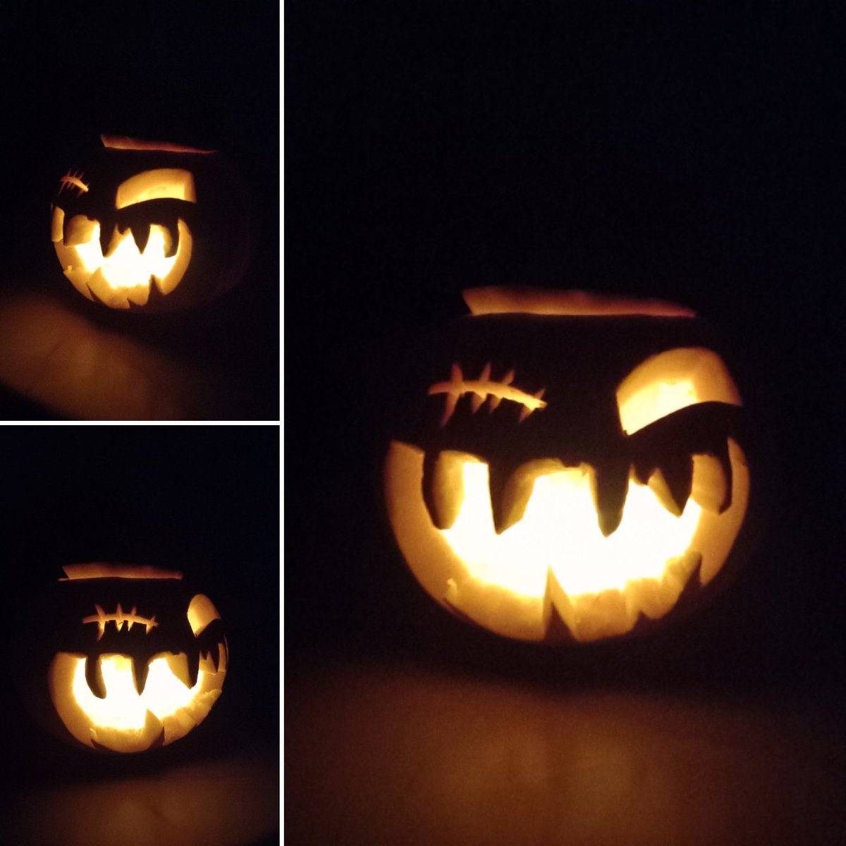 DinahMBishop's tweet photo. Happy Samhain! (Or Halloween..) 🎃 

This was my pumpkin carving for work, first time doing it myself, with the inspiration from an online photo.
I love how happy he looks 😂😁
#pumpkincarving #samhain #halloween https://t.co/ZUKWYbXVdi