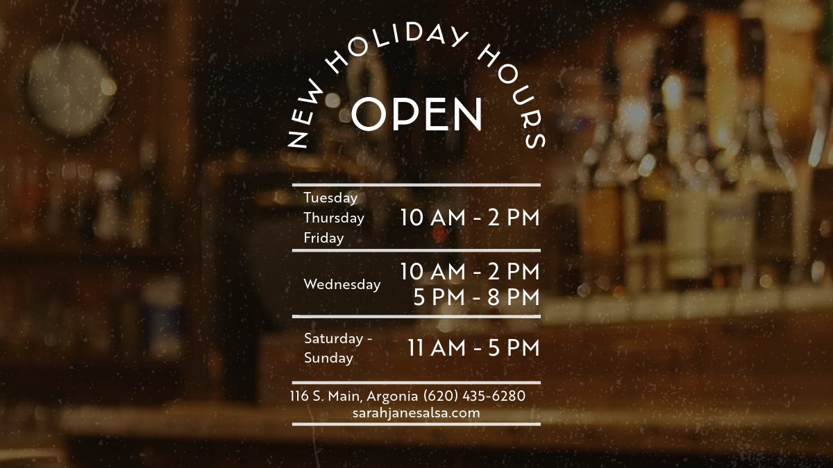 NEW hours beginning Friday, November 1st!