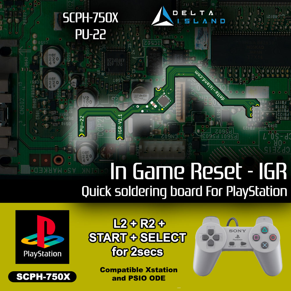Delta In Game reset IGR for PS1 is now available on eBay Delta Store :
ebay.fr/usr/chrisctv

Available for :
SCPH-100X, SCPH-550X, SCPH-700X &amp; SCPH-750X

Full tutorial available here :
delta-island.com/index.php/fr/t…
