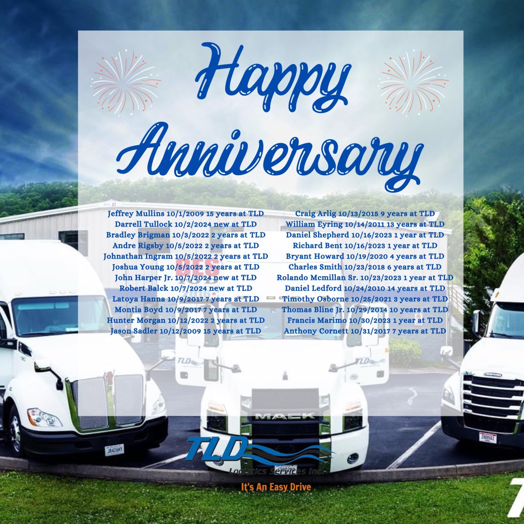 From 15 years to new on the job, we want to wish these TLD family members a happy work anniversary! Thank you for all you do. You really help to make sure #ItsAnEasyDrive at TLD!